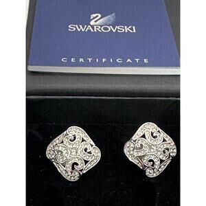 SWAROVSKI Swan Vintage Crystal Clip-On Earrings Signed w/ Tags & Certificate